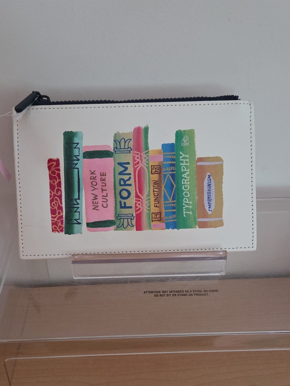 Kate Spade NWOT White Book-Print Zip Pouch - Multi Color